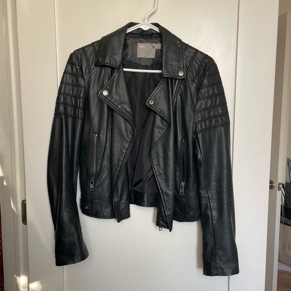 Classic womens leather moto jacket